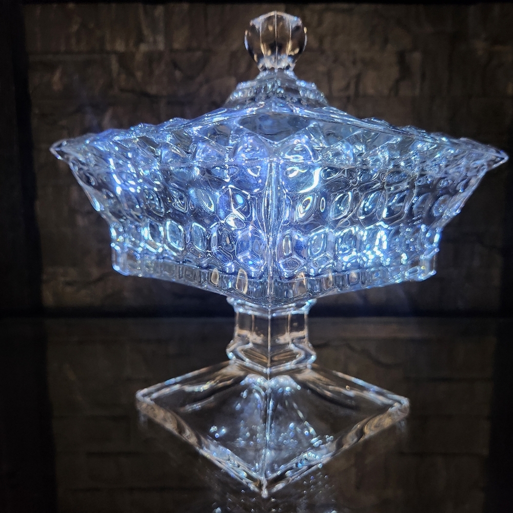 VTG Fostoria American Clear Wedding Bowl With Lid /Candy Dish/Compote HEAVY!